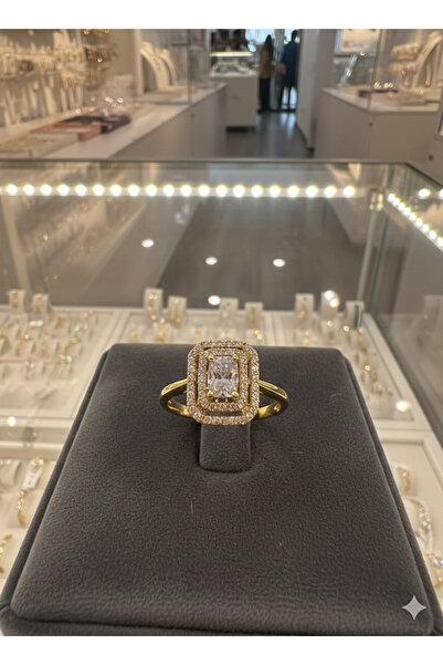 CeyCey takiaksesuar Işıltılı Baget Kesim Çift Sıra Zirkon Taşlı Lüks Yüzük