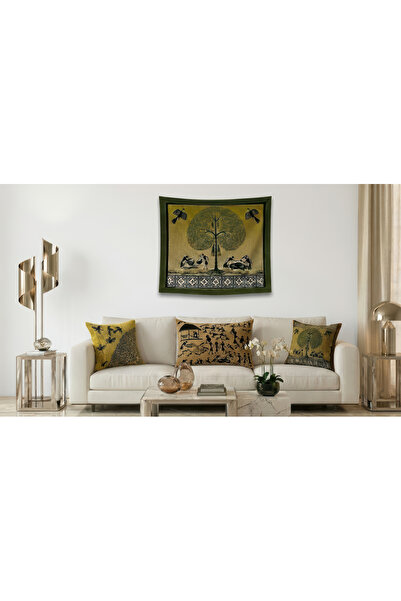 Ravir Hayat Ağacı(Ancientg Tree) Duvar Halısı ve 3'lü Yastık Seti