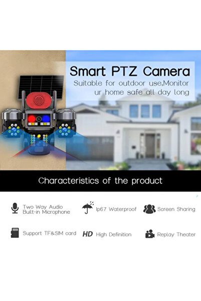 OEM Camera de securitate solara, cu consum redus – 4G, AI, senzor PIR, 3 lentile si 3 ecrane