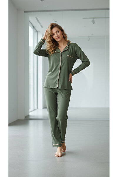 Albak İç Giyim Buttoned Women's Green Pajama Set