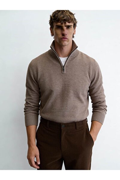 Atelier Old Money Merino Blend Half Zip Kahve Knit FW5825