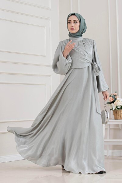 Sevitli Side Tie Glittery Hijab Evening Dress-Mint Green