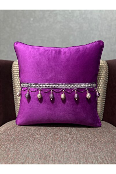 Fabricland Catifea moale importată mov cu mărgele și ciucuri 43X43
