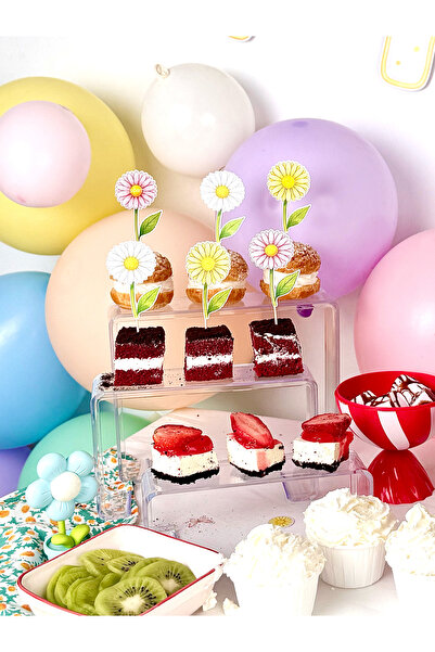 Flu Party ديزي - زينة الكب كيك بتصميم زهرة الأقحوان (12 قطعة)