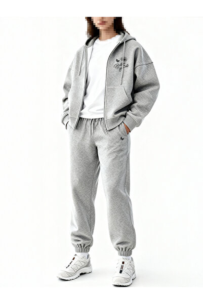 EFFRENATU Hila Fashion Zip Printed Oversize Bottom Top Tracksuit Set Rubber Leg