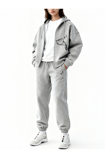 EFFRENATU Hila Fashion Zip Printed Oversize Bottom Top Tracksuit Set Rubber Leg