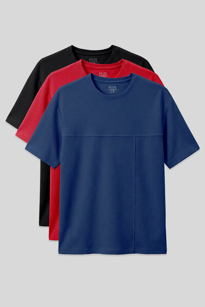 AIR JONES Oversize Fit Basic 3-Pack Black-Red-Parliament Men's T-Shirt - 88380