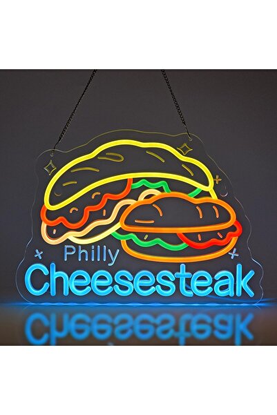 Slasa Philly Cheesesteak Neon Sign with 6mm Acrylic Base – Bright Wall Decor ...