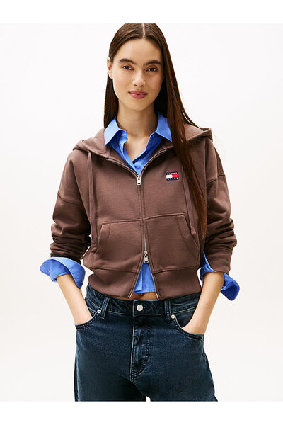 Tommy Hilfiger Bxy Crop Zip Kadın Kahverengi Sweatshirt