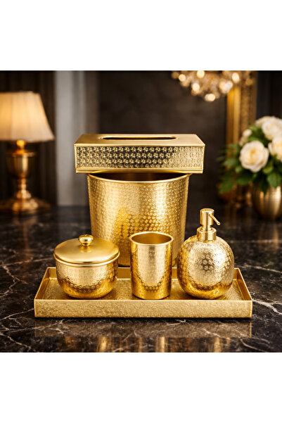 Bin shihoon طقم اكسسوارات حمام فاخر لون ذهبي استل استيل