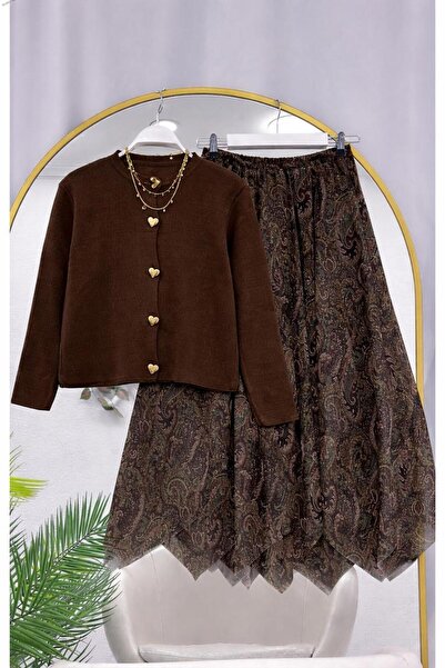 YEDİLALE Asymmetric Cut Skirt Knitwear Cardigan Double Set [Cardigan Std, Ski...