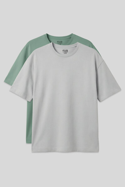 AIR JONES Oversize Fit Basic 2-Pack Stone-Light Green Men's T-Shirt - 88353