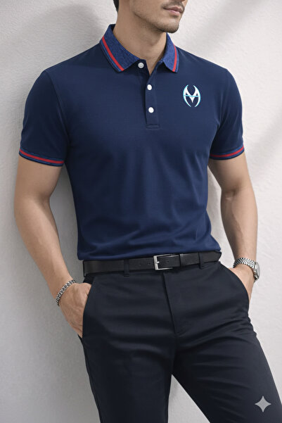 STITCH by MH Crimson Red Contrast Collar Slim Fit Polo Shirt