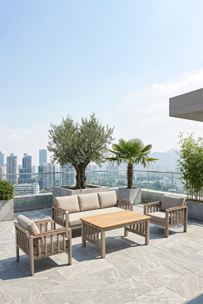 Erinöz Colini 3+1+1+Yüksek Sehpa Oturma Grubu - Kum Rengi