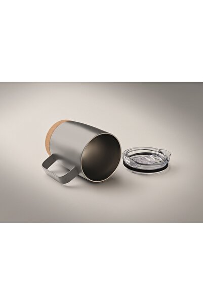 Evolt Cană din oțel inoxidabil cu perete dublu, cu bază din plută și capac gl...