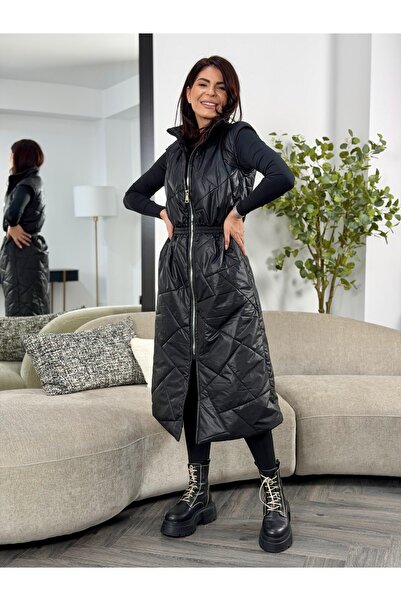 RAMONA BADESCU EXCLUSIVE Women's Long Quilted Vest – Midi Model, Elastic Wais...