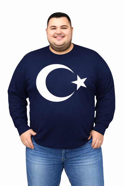 sngl Men's Large Size Long Sleeve Moon Star Printed T-Shirt 3XL 4XL 5XL 6XL 7...