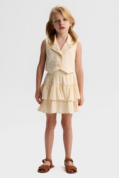 nk kids Girl Child 4-8 Years Embroidered Linen Vest Skirt Set Cream