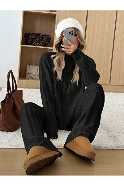 SAYZEN YOUR SHİNE Hair Braided Sweater Pants Knitwear Set