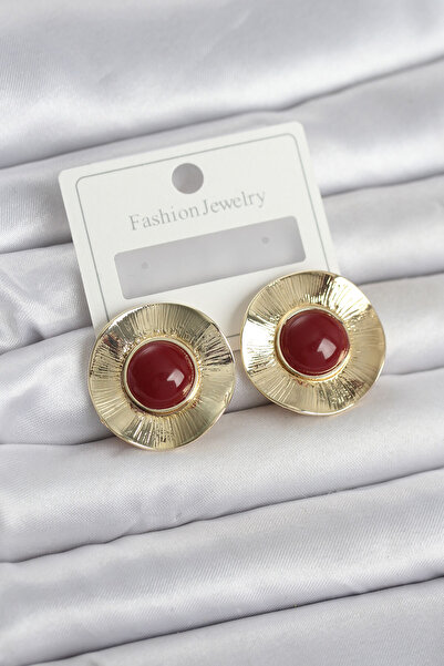 BSRE Vintage Model Burgundy Gold Color Brass Women's Earrings