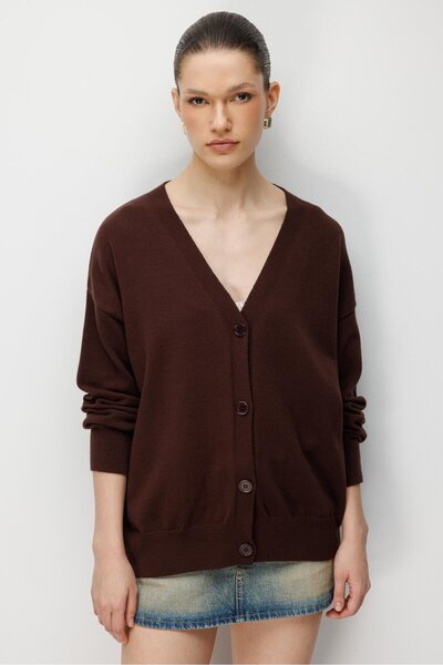 Mixray 7023 Women's Buttoned Basic Premium Cardigan Brown