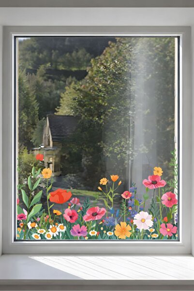 Aysha Tasarım Duvar Sticker - Rengarenk Çiçek Temalı Duvar Sticker