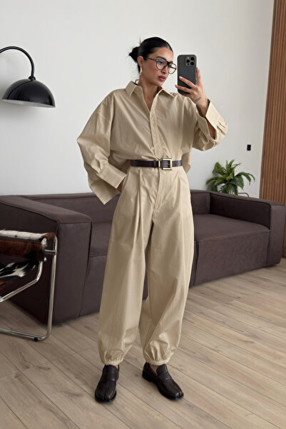 My Blog Stone Poplin Crop Shirt Pants Set - 51227