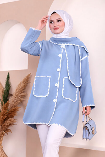 gem volante Nakış Detaylı Double kumaş Oversize kesim Ceket & Şal Kombin Set