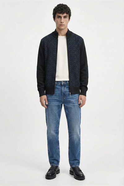 Sementa Cardigan din tricotaj cu fermoar și guler înalt cu model - Negru - Saks