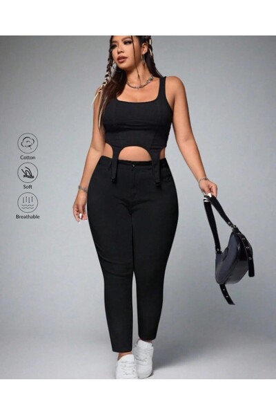 KENE JEANS High Waist Slim Fit Stretchy Linen Tight-Leg Pants