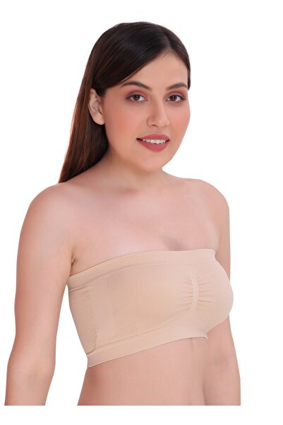 Glamroot Women's Strapless Seamless Padded Bandeau Tube Top Bra, Removable Pads, Size S to 2XL