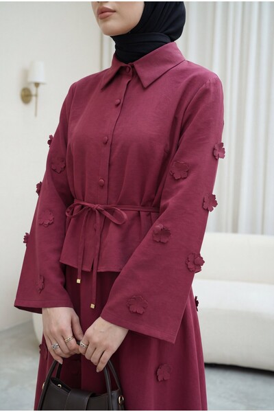 Modamorfo Floral Sleeves and Skirt, Lace-Up Waist Shirt and Skirt Two-Piece M...