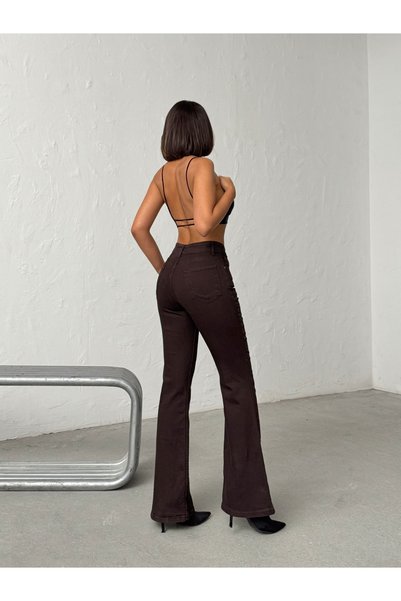 Swet Shop Jeans Women's High Waist Lycra Light Brown Spanish Flare Jean Trousers