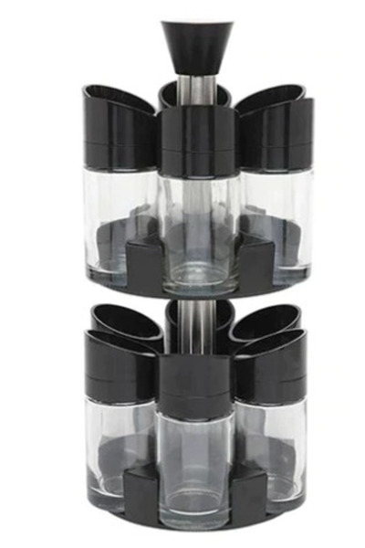 BASHAR Set of 12 spice containers with rotating stand on 2 levels