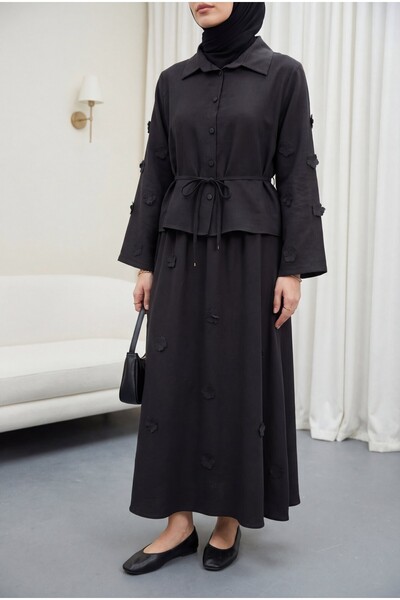 Modamorfo Floral Sleeves and Skirt, Lace-Up Waist Shirt and Skirt Two-Piece M...