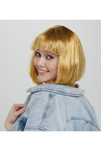 CT STONES Gold Color Straight Cut Blunt Party Wig Short False Hair