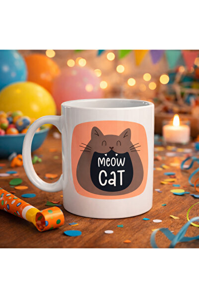 ELİZ BERRA MODA Meow Cat – Porcelain Mug with Cute Cat Design Model 66 Fun Co...