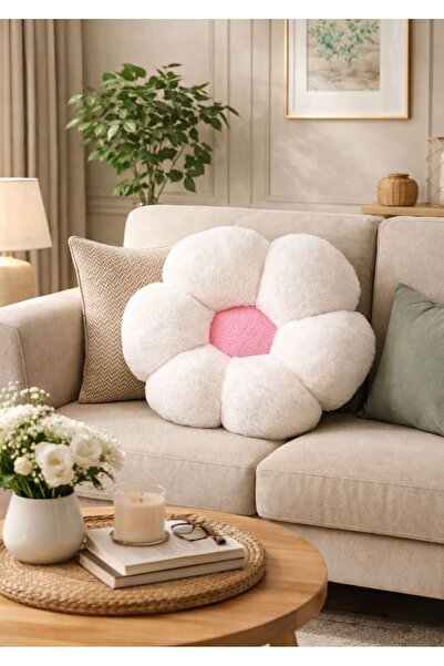 TrendTopic Dekoratif Dev Papatya 45 Cm Peluş Kırlent Yastık Minder Papatya Kı...