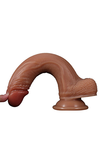 Kulis Grup 22 cm Damarlı Esnek Realistik Vantuzlu Yapay Penis Esmer Dildo + 50 ml Viaxi Kayganlaştırıcı Jel