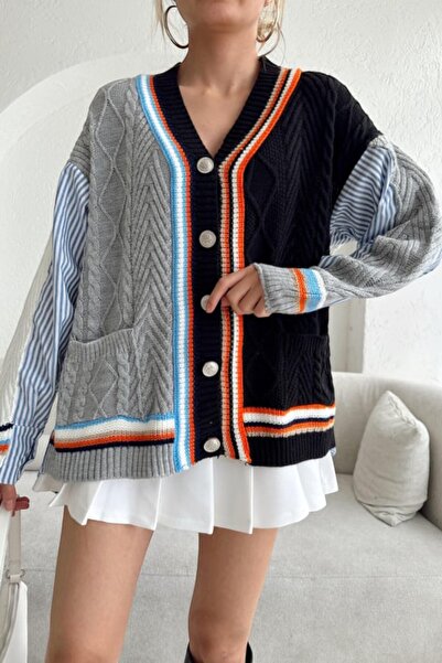 LE CARAMBOLE Women's Colorful Shirt Detailed Design Cardigan