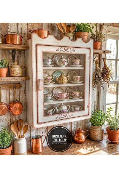buraxe Nostaljik el boyaması telli dolap,çok amaçlı fincan dolabı,terek,tel d...