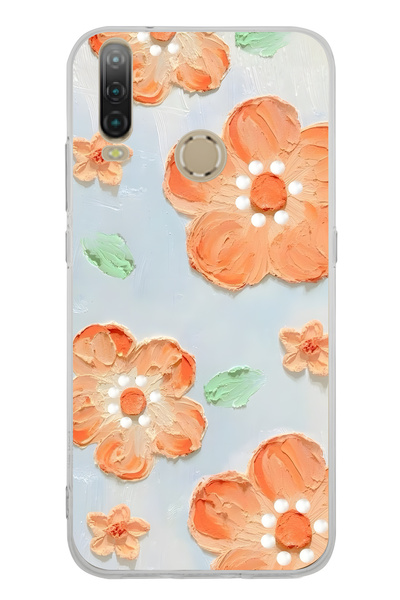 FLAMENKO حافظة هاتف شفافة بنمط زهرة برتقالية متوافقة مع جهاز General Mobile G...