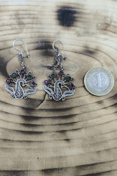 Agai Silver Tavus Kuşu Model Telkari El İşçiliği 925 Ayar Gümüş Kadın Küpe