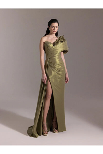 Kenzel Çiçek Detaylı Yırtmaçlı Balık Abiye Elbise