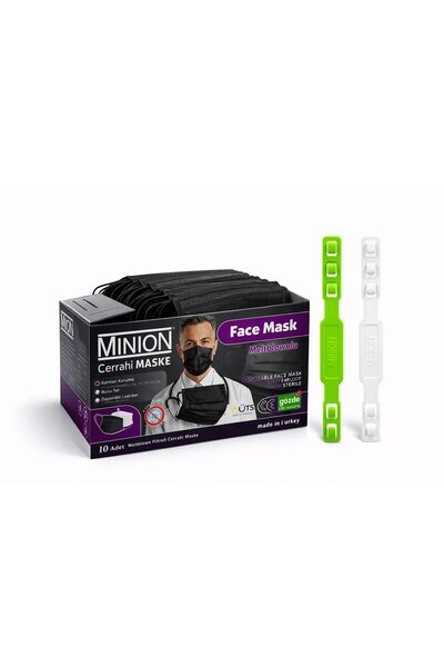 Minion Cerrahi Maske Siyah 10'luk Maske Tokası Hediyeli