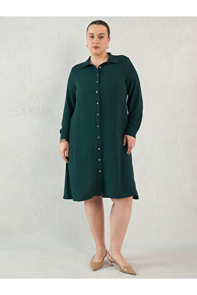 Femmella By Styli Plus Knee Length Shirt Dress with Buttons