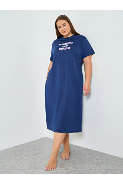 Styli Plus Size Navy Blue Graphic Print T-Shirt Dress