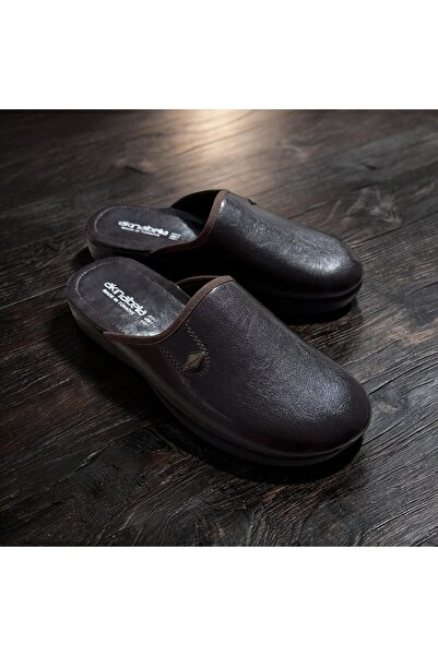 AkınalBella Men's Bitter Coffee Genuine Leather Groom's Bundle Home Slippers