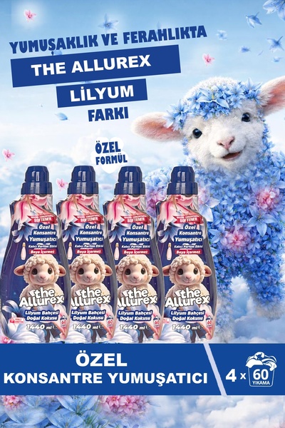 The Allurex Özel Konsantre Yumuşatıcı 1440 ml Lilyum Bahçesi Doğal Kokusu 4 lü