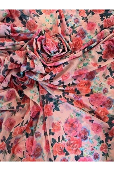 EDABASKI PEMBE ÇİÇEK BASKILI TÜL KUMAŞ 90 gr likralı 150 en pareo gömlek elbi...